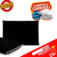 Kit 2 Capas de Travesseiro Helanca Malha em Gel C/ Zíper 50x70cm Preto + 2 Capas Impermeáveis