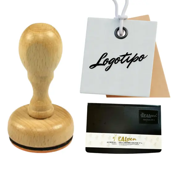 Carimbo de madeira para logotipo | Carimbo 4cm Personalizado | Carimbo com Almofada de tinta