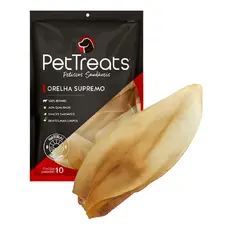 Pacote Orelha Bovina Supremo Mordedor Natural P/ Cães Com 10 Unidades Pettreats