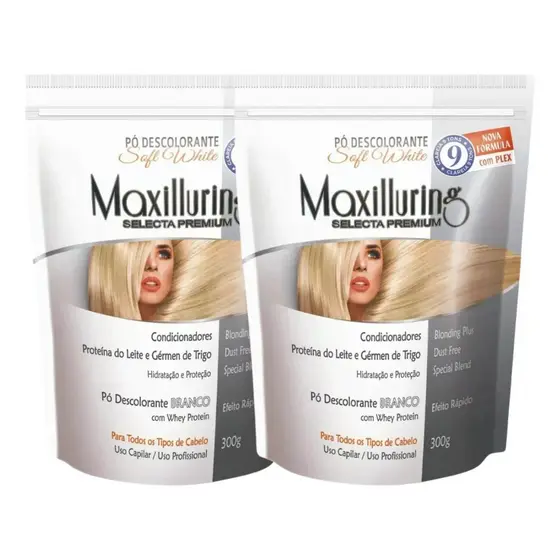 2X PÓ DESCOLORANTE BRANCO 300G- PROFISSIONAL MAXILLURING