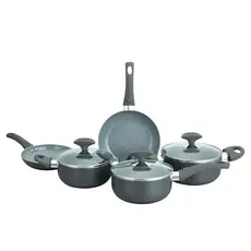 Conjunto 5 Panelas Cerâmica Cazza Tampa de Vidro Cinza