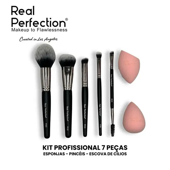 Kit 7 Peças Profissional de Maquiagem – Real Perfection Pincéis, Esponjas e Escova de Cílios