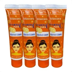 kit 4 PCs Máscara Facial e Corporal Vitamina C Pura Clareadora Hidratante Filtro Solar 50g