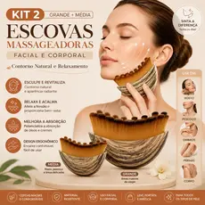 Kit 2 Escova Massageadora Facial e Corporal | Grande + Média | Contorno Natural e Relaxamento