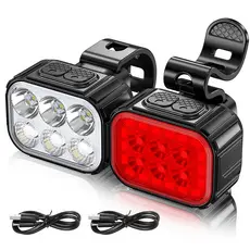 Kit Farol + Lanterna Traseira Bike 6 Led Recarregável USB EC6906