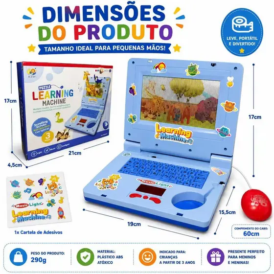 Notebook Educativo com Música + Mouse | Brinquedo Didático Infantil Interativo Presente Para Criança