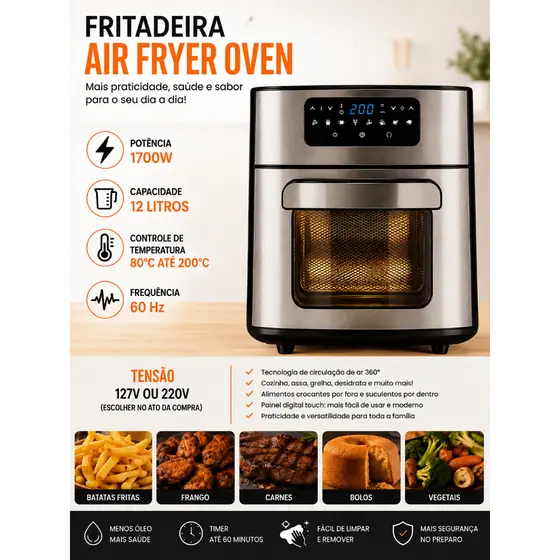 Fritadeira Air Fryer 12l 1700w Com Painel Digital Ovenfryer