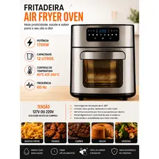 Fritadeira Air Fryer 12l 1700w Com Painel Digital Ovenfryer