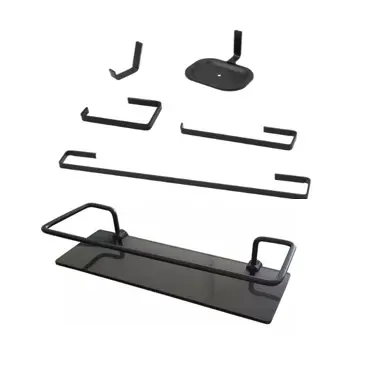 Kit Para Banheiro Luxo Preto - Kit 5 Peças Quadra Preto + Porta Shampoo Preto