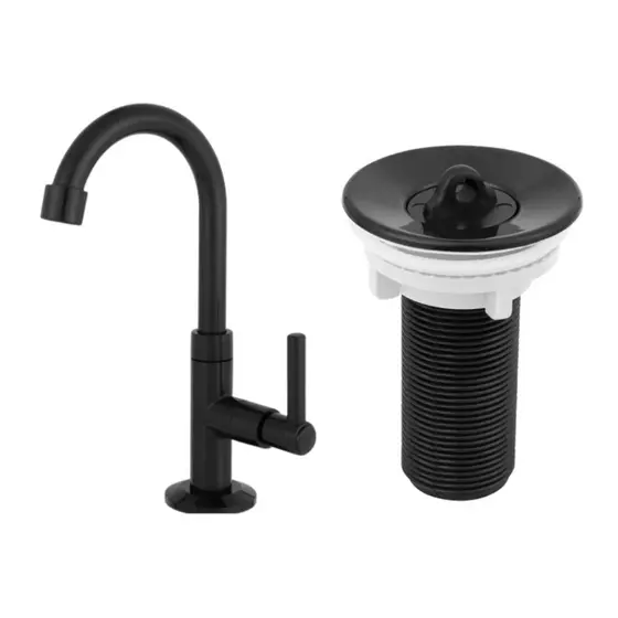 Kit Torneira Lavatorio Banheiro + Valvula 7/8 Preta Abs