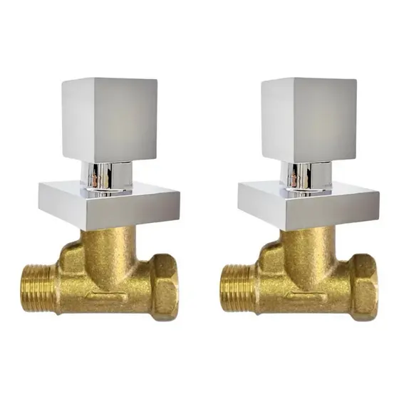 Combo 2 Registros Chuveiro 1416 3/4 em Metal + 2 Kits Acabamento Quadrado ABS Cromado