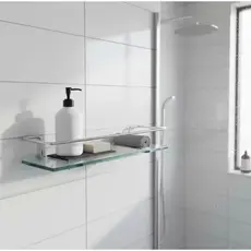 Porta Shampoo 40cm Reto Incolor Vidro Temperado | Prateleira Suporte Banheiro Luxo | Nicho Box