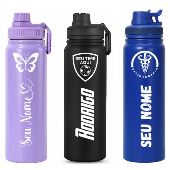 Garrafa Térmica Inox Personalizada 800ml Premium com Gravação a Laser Time Nome Curso Água Academia Trabalho Viagens