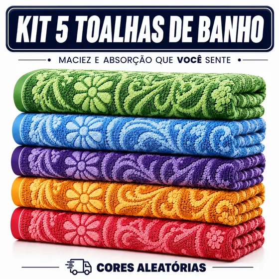 Kit 5 Toalhas de Banho | Grossas Macias | 140x70 Alta Absorção | Premium