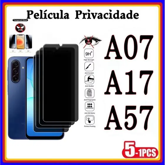 Película de Privacidade 3D Vidro Temperado Anti Spy Pra Samsung A07 A17 A57