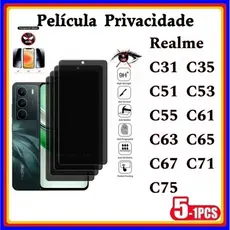 Película de Privacidade 3D Vidro Temperado Anti Spy Realme C75 C71 C67 C65 C63 C61 C55 C53 C51 C35 C31