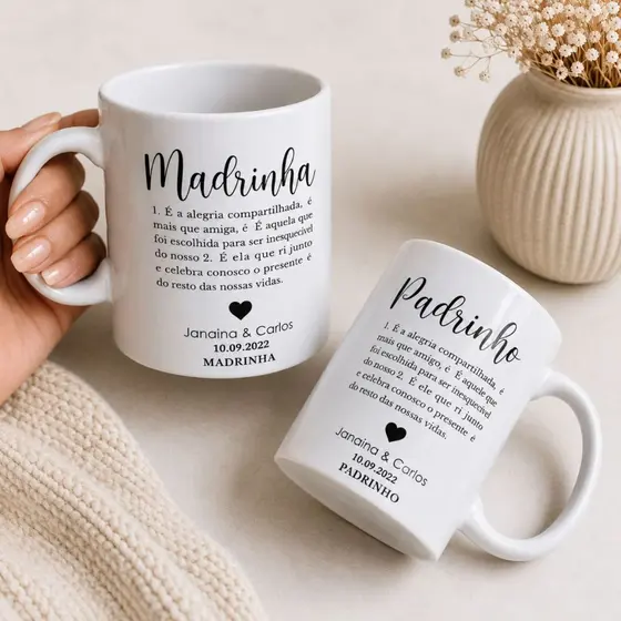 Caneca Personalizada Porcelana para Casamento - Madrinha, Padrinho, Mães e Pais Capacidade 325ml