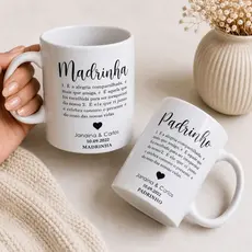 Caneca Personalizada Porcelana para Casamento - Madrinha, Padrinho, Mães e Pais Capacidade 325ml