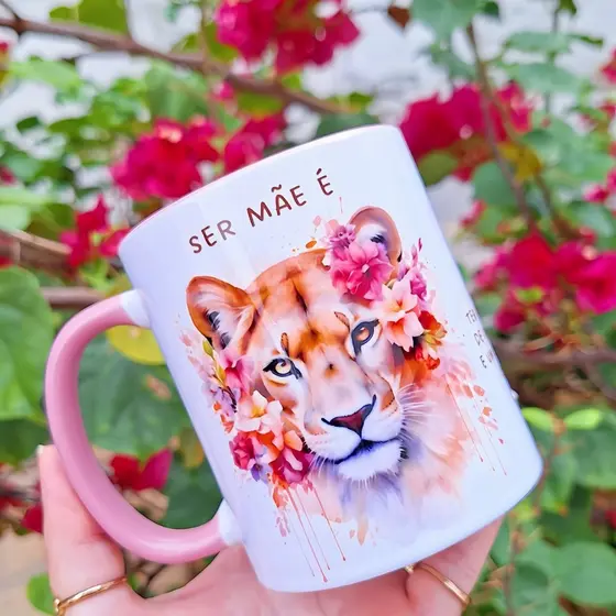caneca personalizada dia das mães, com nome, presente dia das mães, leoa.