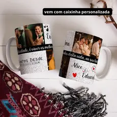 Caneca Namorados com Fotos e Nomes, caneca para o dia dos namorados 325 ml