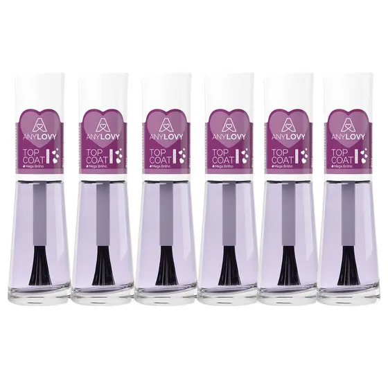 Kit Clássico de 6 Esmaltes BaseTop Coat Especial 8ml Anylovy