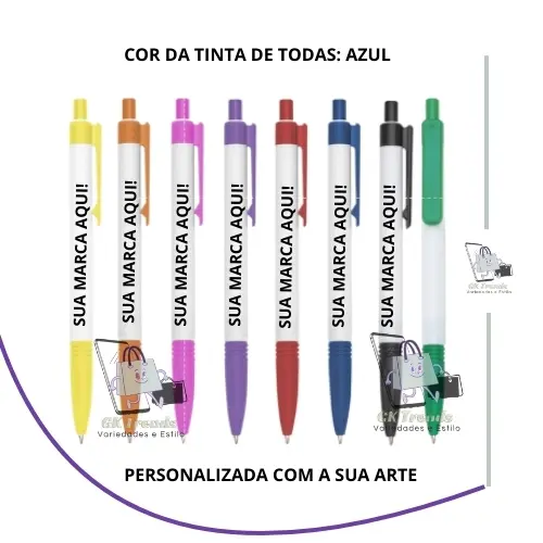Kit 60 Canetas Personalizada com Sua Arte Diversas Cores Paquetá