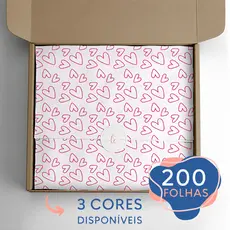 200 Folhas Papel De Seda Premium 30x70cm Estampado Coração em 3 Cores Disponíveis (Preto, Rosa ou Vermelho)