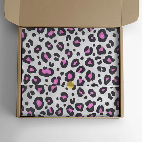 Papel Seda Premium Estampa Onça Animal Print 50 Folhas Lojas Artesanato Embrulho Cestas E-commerce