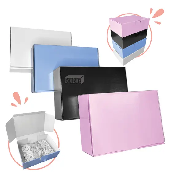 Caixa de Papelão Colorida 100 ou 50 Und Premium 27x18x9cm Resistente Envios E-Commerce Presente Lojas Roupas Artesanato