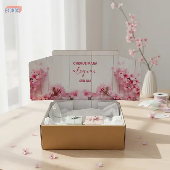 Caixa de Papelão Floral Premium 27x18x9cm Sofisticada E-Commerce Envios Lojas Roupas Presente Cosméticos