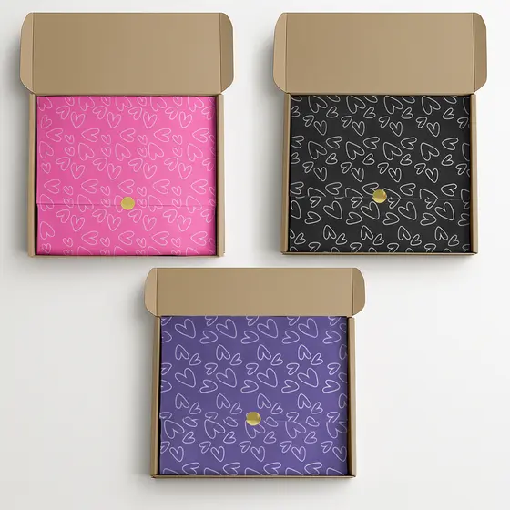 Papel Seda Premium Estampa Coração 50 Folhas Embalagem Sofisticada Para Lojas de Roupa Cosmético Presente e Artesanato