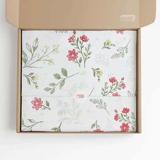 Papel de Seda Premium Estampa Flores 30x68cm Delicado e Sofisticado Para Lojas Roupas Presentes Cestas e Artesanato