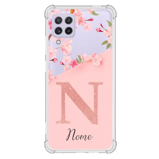 Capinha Anti Impacto Personalizada Samsung A22 4G - Delicate Flowers com nome e fundo transparente
