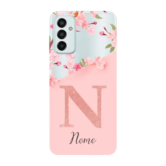 Capinha para Samsung M13 Anti Impacto Personalizada - Delicate Flowers Rosa com nome e inicial