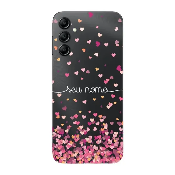 Capinha para Samsung A14 Anti Impacto Personalizada - Chuva de corações rosa com nome