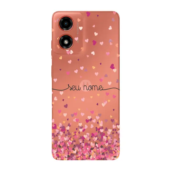 Capinha para Moto G04 - G04s Anti Impacto Personalizada - Chuva de corações rosa com nome