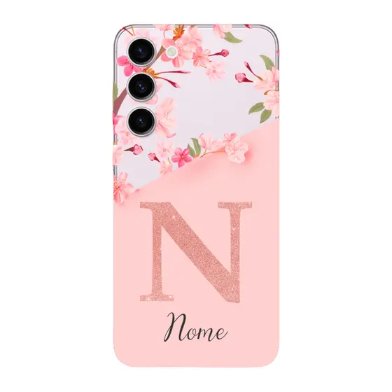 Capinha para Samsung S23 FE Anti Impacto Personalizada - Delicate Flowers Rosa com nome e inicial
