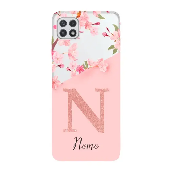 Capinha para Samsung A22 5G Anti Impacto Personalizada - Delicate Flowers Rosa com nome e inicial