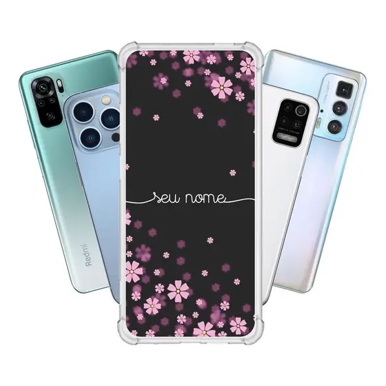Capinha para Samsung A33 Anti Impacto Personalizada - Flores Lilás com nome manuscrito