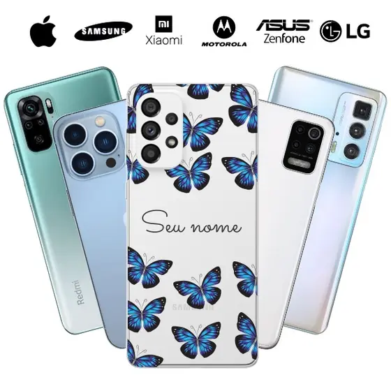 Capinha Capa Case Personalizada Borboletas Azuis com nome - Disponível para Android e iPhone