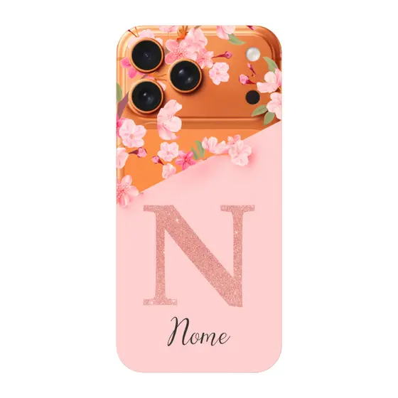 Capinha para iPhone 17 Pro Max Anti Impacto Personalizada - Delicate Flowers Rosa com nome e inicial