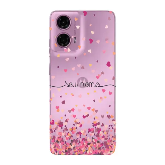 Capinha para Moto G24 Anti Impacto Personalizada - Chuva de corações rosa com nome