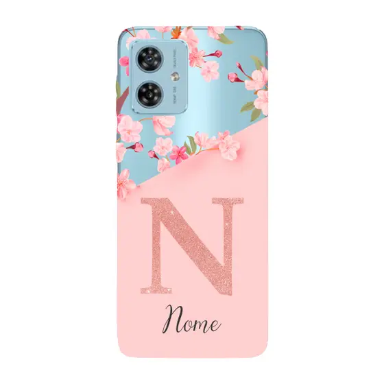Capinha para Moto G54 Anti Impacto Personalizada - Delicate Flowers Rosa com nome e inicial