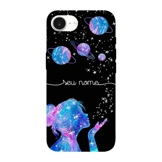 Capinha para iPhone 16e Anti Impacto Personalizada - Menina Universo com nome manuscrito