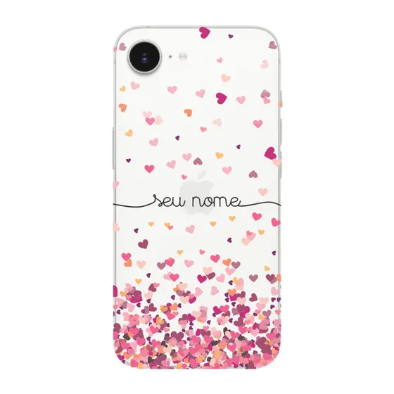 Capinha para iPhone 16e Anti Impacto Personalizada - Chuva de corações rosa com nome