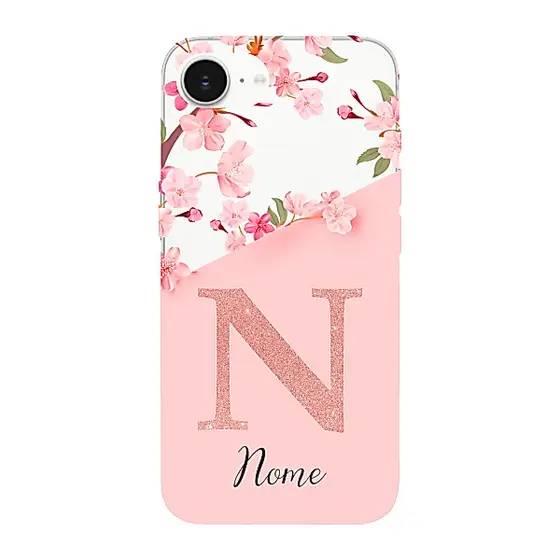 Capinha para iPhone 16e Anti Impacto Personalizada - Delicate Flowers Rosa com nome e inicial
