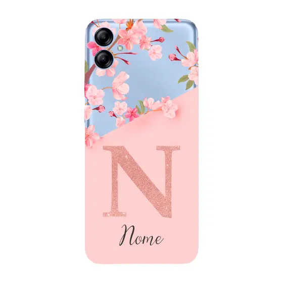 Capinha para Samsung A04e Anti Impacto Personalizada - Delicate Flowers Rosa com nome e inicial
