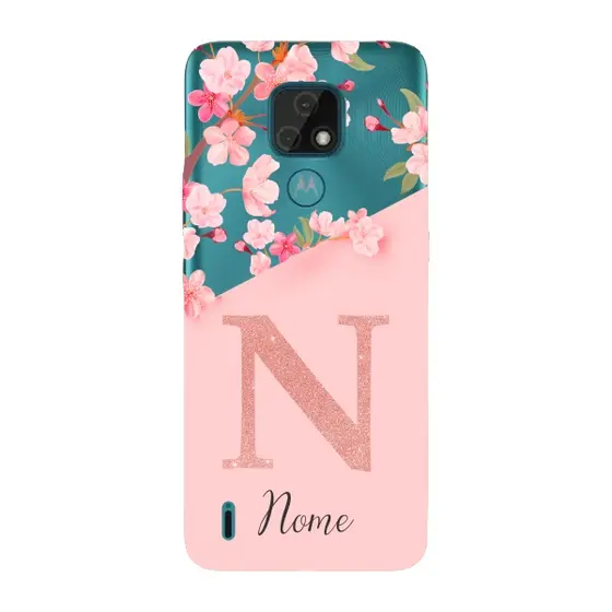 Capinha para Moto E7 Anti Impacto Personalizada - Delicate Flowers com nome e fundo transparente
