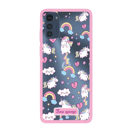 Capinha para Moto E32 Anti Impacto Personalizada - Unicórnio com nome e fundo transparente