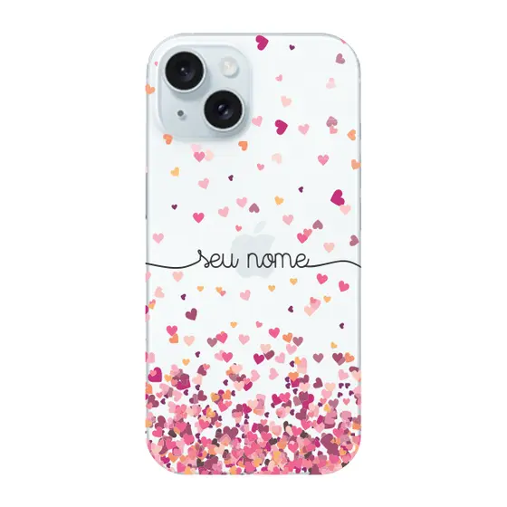 Capinha para iPhone 15 Anti Impacto Personalizada - Chuva de corações rosa com nome